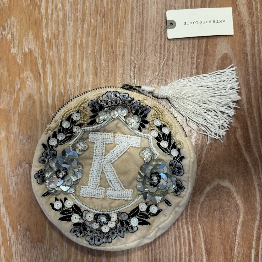 Anthropologie monogrammed embroidered pouch - letter K